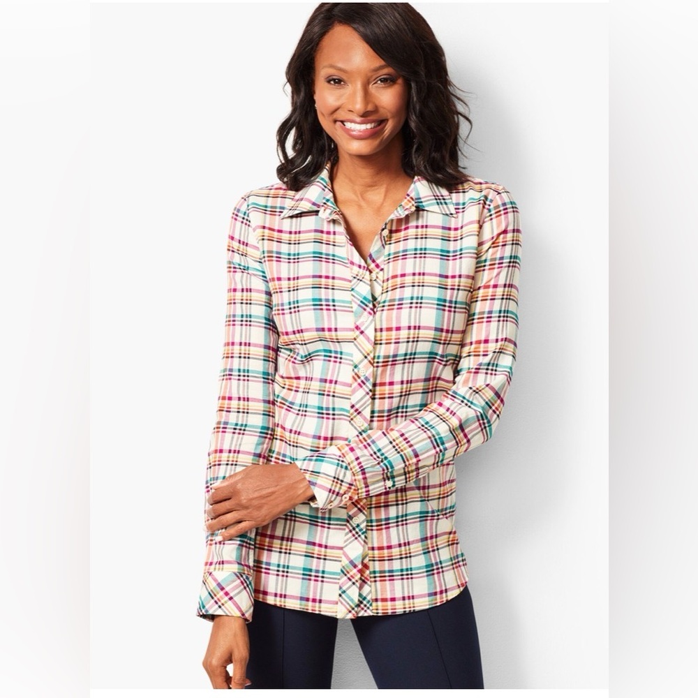 TALBOTS SIZE SMALL POPPY PLAID CLASSIC COTTON SHIRT - New with Tags - Picture 5 of 8